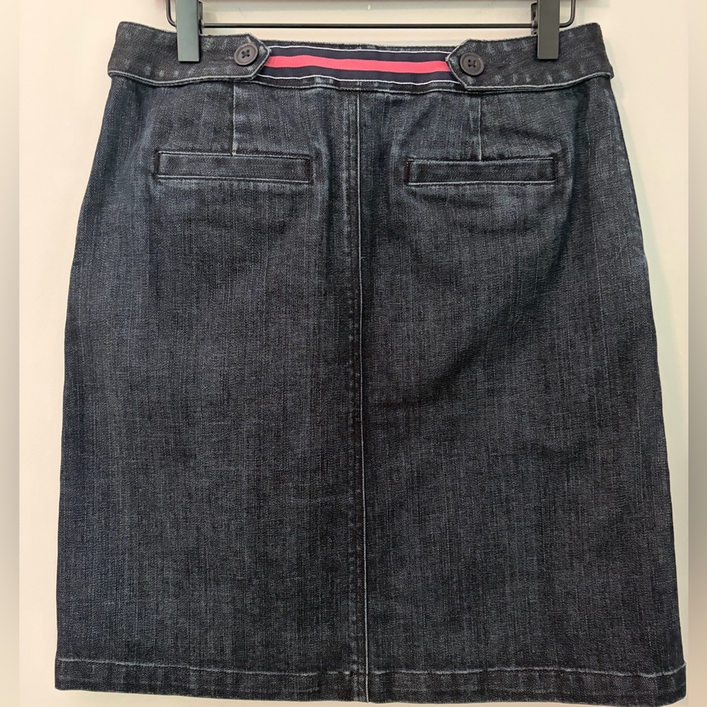 Talbots Dark Wash Denim Stretch Pencil Skirt Size 6 Gold Buckle Belt Accent - Picture 13 of 14